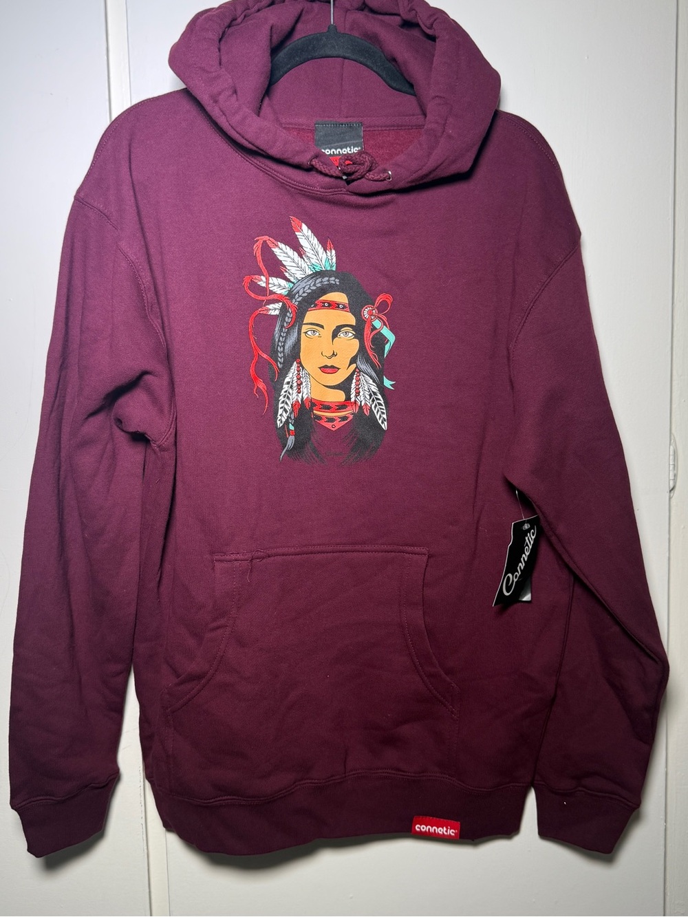 Connetic by Mainland Maroon Graphic Hoodie - Native-Inspired Graphic Medium NWT